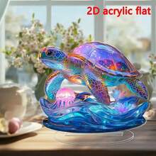 1pc Colorful Sea Turtle & Jellyfish Statue Decor, Ideal Gift For Thanksgiving, New Year, Christmas, Suitable For Desk, Windowsill, Outdoor Use, Multipurpose Home Decor, Birthday, Graduation Gift, 2D Flat 0.3cm Thickness