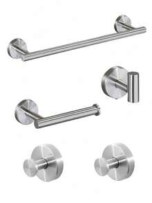 5pcs Bathroom Towel Rack Set, Includes Towel Bar, Tissue Paper Holder, Multi-Hook And 2 Suction Cup Hooks