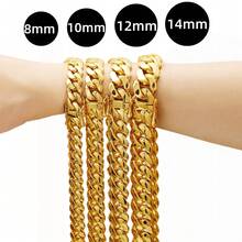 8-14mm Men's Hip Hop Cuban Chain Necklace – HipHop Jewelry Luxury 14K Gold Plated Choker Solid Miami Cuban Link Chain Necklace For Men Monaco Chain Men Men Jewelry Cuban Link Chain Necklaces For Men Gold Chain Cuban Link Chain Women Baddies Chain As Party & Gift & Stage Show Auspicious New Year Gifts - 14毫米(0.55吋) - 查看 3