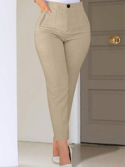Damen Große Größen Einfarbige Slim Fit Lässig Hose, geeignet für den Arbeitsweg und den täglichen Gebrauch