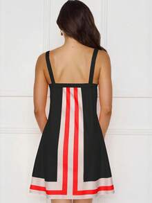 Summer Women's Striped Mini Dress – Square Neck Color Block Short Sundress, Sexy Beach Vacation Outfit, Club Party Casual Dress, Y2K Cute Fashion Outfit - Đen và Đỏ - Xem 2