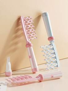 双排波浪齿宽齿卷发梳，内置清洁刷，加长手柄头皮按摩梳，蓬松梳，防静电卷发造型梳，适用于美发沙龙 - 彩色 - 查看 9