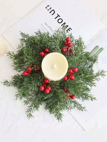 1 Stück Weihnachtskerzenring Kranz mit künstlichen Tannenzweigen & roten Beeren, Künstlicher Stechpalmenbeeren Kerzenhalter Girlande, Künstliche Grünpflanze Kerzenring Weihnachtskugeln, Weihnachtsdekoration für Zuhause, Wohnzimmer, Schlafzimmer, Raumdekoration, Hochzeitsdekoration, Jahrestags-Geschenk, Weihnachtsdekorationen, Weihnachtsgeschenke, Weihnachtsdekoration