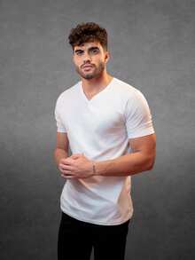 Men's Slim Fit V-Neck T-Shirt Premium Egyptian Cotton - trắng - Xem 2