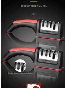 1 قطعة شاحذ سكاكين متعدد الوظائف - شاحذ سكاكين من الفولاذ المقاوم للصدأ 4 في 1 - طقم شحذ سهل الاستخدام وأنيق مع 4 فتحات شحذ، شاحذ سكاكين يدوي أسود - أداة شحذ 4 مراحل قابلة للفصل، شحذ متعدد الأغراض للمطبخ. يمكن شحذ الشفرات بسهولة