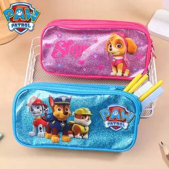 Cute Pink And Blue Large Capacity Double-Layer Pencil Case, Paw Patrol Pencil Case Cartoon Puppy Anime Stationery Storage Box Large Capacity Pencil Box ,Suitable For High School And Elementary School Students, Suitable For Boys And Girls. School Supplies, Back To School