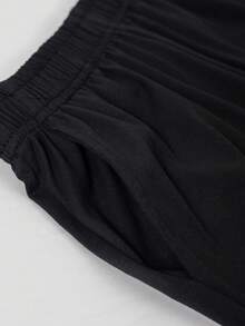 2件套男童和青少年男孩夏季休闲纯色简约牛奶丝短裤 - 黑色 - 查看 7