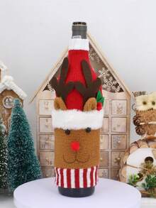 O decorațiune de Crăciun cu desene animate, capac de vin tricotat cu un bătrân și un om de zăpadă, folosită pentru decorarea festivă a restaurantului și, de asemenea, ca recuzită foto pentru pălării de Crăciun. Este potrivită pentru utilizare în timpul festivalului de Crăciun. - Multicolor - Vizualizare 9