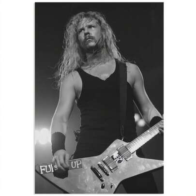 1pc Frameless Jam Hetfield 1990 Rocker Collection Memorial Modern Canvas Poster Wall Art - 12x18 Inches Classic Rock Guitarist Design For Living Room, Bathroom, Office, Home Decor, Office Artwork | Classic Rock Poster | Frameless Canvas, Metal Wall Art Decor