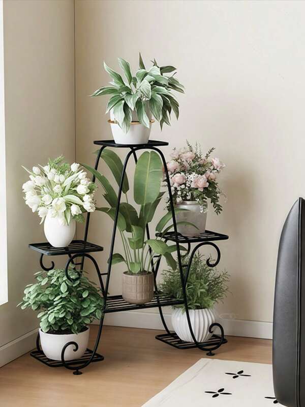 1 pièce Support de plante à 6 niveaux en métal pour plantes d'intérieur et d'extérieur, étagère à plantes en fer haute à plusieurs niveaux, support de plante noir, support de pot de fleurs robuste pour le coin, le patio, le salon