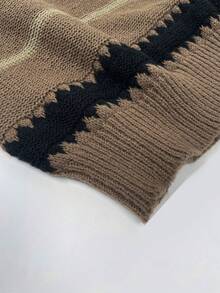 Sweater Pullover Longgar Bergaris Kasual Wanita dengan Bahu Jatuh - MultiWarna - View 9