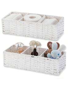 1个手工编织收纳篮，柳条整理篮，马桶篮 - 三格水葫芦柳条篮，适用于家居、卧室、浴室和客厅收纳，可用作礼品篮、装饰品收纳、返校用品收纳、卧室装饰收纳篮、装饰收纳篮、服装收纳、情人节派对装饰收纳篮