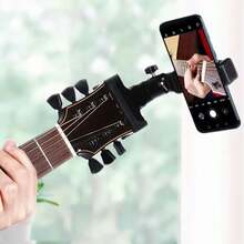 360° Rotatable Guitar Headstock Clamp Adjustable Angle Phone Holder, Multi-Functional Phone Stand Clip For Home Music Recording Guitar, Live Streaming Tripod Desk Music Stand Accessory - Black - View 4
