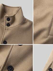 INCERUN Mens Stand Collar Button Front Long Sleeve Casual Basic Solid Jacket Coat Fall Overcoat - Khaki - View 7