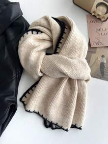Beige Knitted Scarf For Women, Soft & Warm Knitted Thick Cashmere Neck Warmer, Fashionable For Students, Autumn/Winter