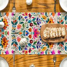 1/4pcs/10pcs Floral Pattern Table Runner & Placemat Set, Mexican Day Of The Dead Atmosphere Festival Table Decor Fabric Flags, Decorations, Gift Table Runner & Placemat Set Suitable For Indoor And Outdoor Celebrations, Seasonal Party Supplies, Kitchen Dining Table Decor, Party Table Decor, Home Room Decor Table Flags, Restaurant Decor Tablecloth