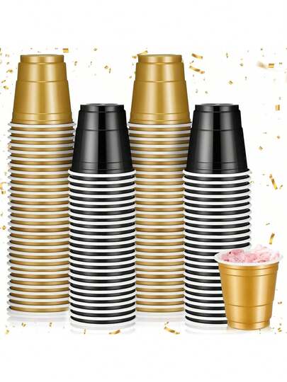 10/20/25/40/50/60pcs 2oz Mini Party Cups – Shot Glasses For Halloween, Weddings, New Year Parties, Beer, Juice – Black, Gold, Pink, Red (5cm Diameter, 5cm Height, 3cm Base)