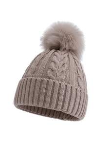 1 件婴儿针织帽，带绒球，适合幼儿男孩和女孩的温暖无檐小帽，秋冬 - 1PC - 查看 4