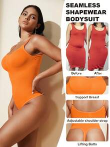 1 bộ áo liền quần định hình không đường may dành cho nữ, kiểu quần lọt khe, áo liền quần giúp thon gọn vóc dáng, áo liền quần kiểm soát vòng bụng, đồ định hình, đai nịt eo. - trái cam - Xem 4