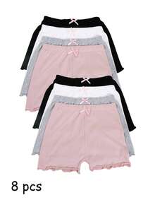 8pcs Girls' Modal Safety Shorts With Ruffle Hem, Anti-Chafing Underpants