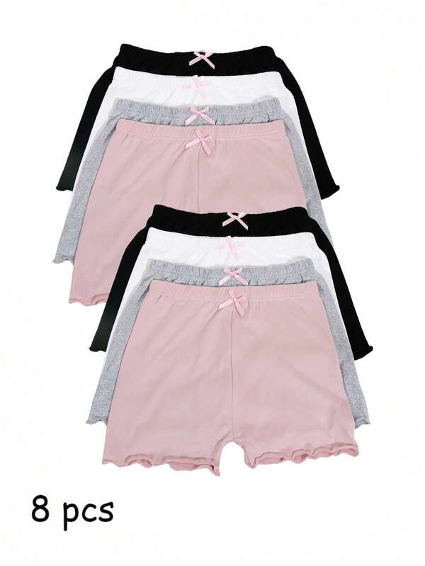 8pcs Girls' Modal Safety Shorts With Ruffle Hem, Anti-Chafing Underpants