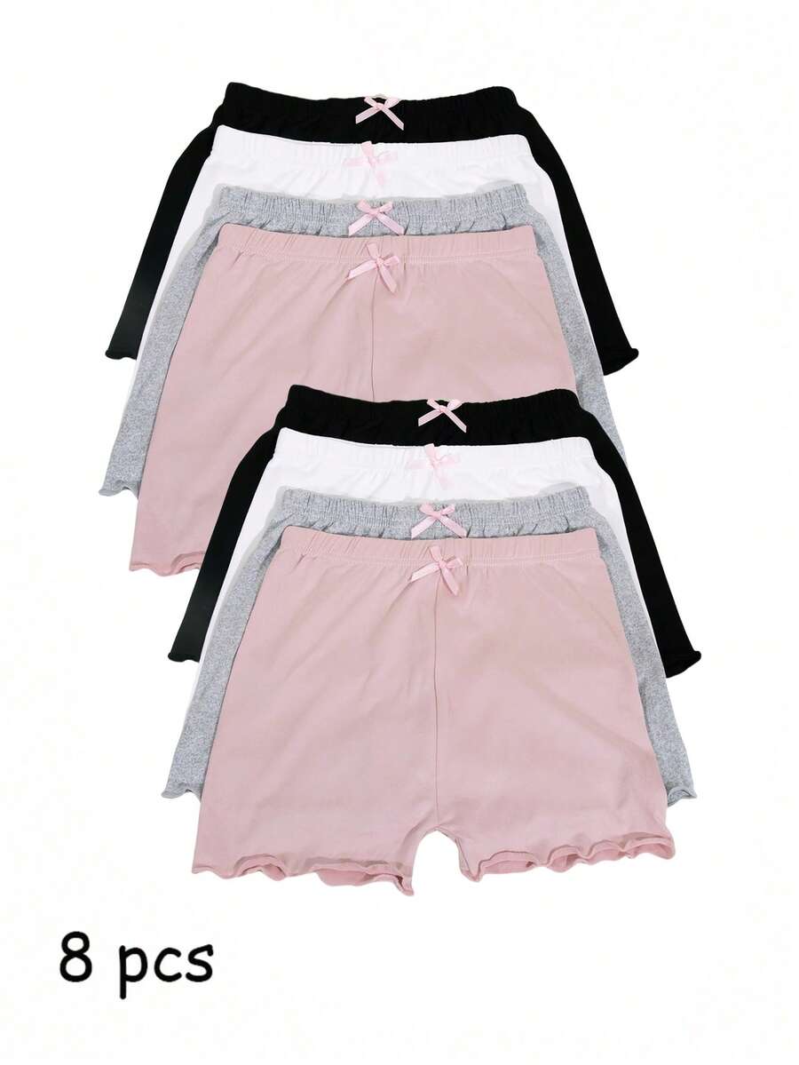 8pcs Girls' Modal Safety Shorts With Ruffle Hem, Anti-Chafing Underpants