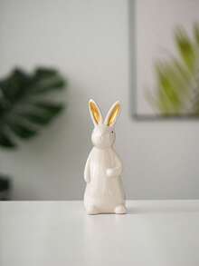 1pc White Ceramic Rabbit Figurine, Suitable For Desk, Home Decor, Office, Bookshelf, TV Stand, Available In Multiple Sizes - White - View 21