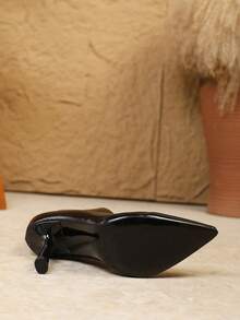 Giày bốt cổ ngắn mũi nhọn màu đen thời trang, gợi cảm và thời trang thu đông 2025, giày cao gót sơn mài, dễ mang, đa năng, dành cho nữ, giày Y2k - màu đen - Xem 6