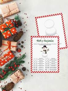 10pcs Roll A Snowman Dice Game Cards - Double-Sided Winter Party Game, Family Christmas Drawing Activity, Festive Group Game Set For All Ages, And Interactive Snowman Creation Cards - Multicolor - View 2
