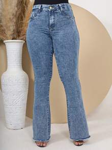 Women's Flare Jeans, Simple Casual Jeans, Pocket Zipper Button, Flare Pants, Office, Fall/Winter - 大理石紋 - 查看 5