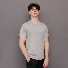 Malwee Original Men's Basic Plain V-Neck T-Shirt 100% Cotton Casual Comfortable Premium Colors - 淺灰色 - 查看 2