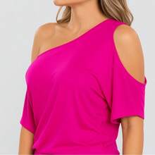 Women's Basic Viscolycra Blouse Round Neck Baby Look Short Sleeve - 粉色 - 查看 3