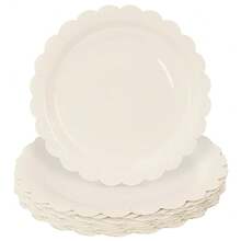 50 Pieces Green Paper Plates 9 Inch Green Scalloped Plates Disposable Dinner Plate For Wedding Shower Birthday Party-372722 - 象牙色扇貝形紙盤 - 查看 1