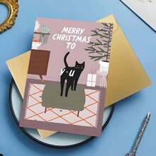 1PC Gato Caprichoso - Cartão de Natal Temático Um cartão de Natal divertido e de desenho animado, perfeito como um pequeno presente de Natal ou para espalhar humor natalino, ideal para amantes de gatos, amigos e familiares.