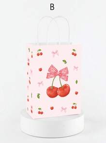1 set / 5 piezas, bolsa de regalo con lazos de cereza para fiesta, bolsa de papel con dibujos animados de colores impresos