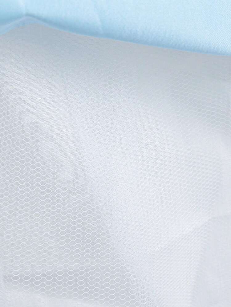 Vestido elegante de niña para fiesta formal, cumpleaños, con cuello redondo, manga larga, encaje, malla 3D con flores y moño, excluye diadema - Celeste - Añade 8