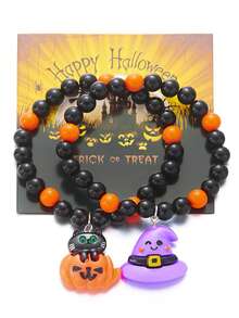 万圣节串珠手链，跨境热销可爱鬼南瓜吊坠手链套装，万圣节