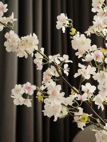 1 件，人造樱花，42.51 英寸，带 4 个分支，塑料人造植物，绿色人造植物，由不褪色的涤纶面料制成，现代简约风格 - 适用于家居装饰、花瓶、婚礼、派对、客厅、卧室、DIY 墙壁、办公桌填充。 - 多色 - 查看 8