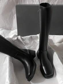 Fall/Winter 2025 New Leather Mid-Heel Over-The-Knee Riding Motorcycle Boots, Simple & Versatile High Shaft Boots For Women, Black