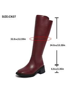 Fall/Winter 2025 New Leather Mid-Heel Over-The-Knee Riding Motorcycle Boots, Simple & Versatile High Shaft Boots For Women - Burgundy - View 9