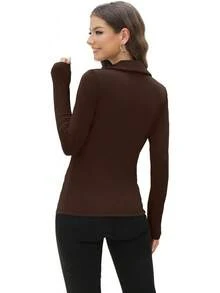 WIHOLL Womens Polo Shirts Long Sleeve Business Casual Tops Collared V Neck Ribbed Knit Sweater Slim Fit Blouses Halloween Christmas New Year - 杏色 - 查看 8