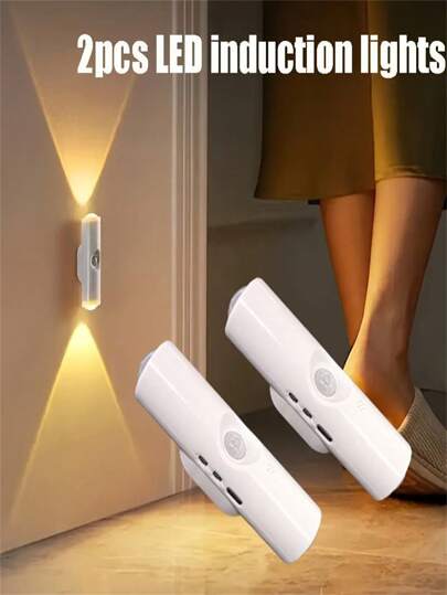 1pc/2pcs/4pcs LED Motion Sensor Light, LED Motion Sensor Step Light, 3 Color LED Wall Light, Dual Head Night Light With Adjustable 3 Color Lighting, Magnetic Step Lights For Entrance, Bedside, Desk, Closet (400mAh)(Button Colours, Distributed At Random)