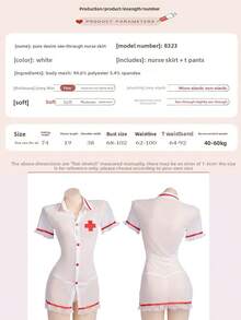Two Piece Set: Nurse Uniform Women's T-Pants Sexy Underwear, Pure Desire Nurse, Role Playing, Uniform Temptation, Sexy Halloween Costume - 白色 - 查看 6