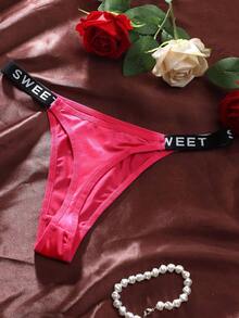 6 sztuk damskich majtek typu stringi z paskiem w kształcie litery, niski stan, oddychające, dopasowane, miękkie, błyszczące, wykonane z satyny - Wielokolorowe - Zobacz 2