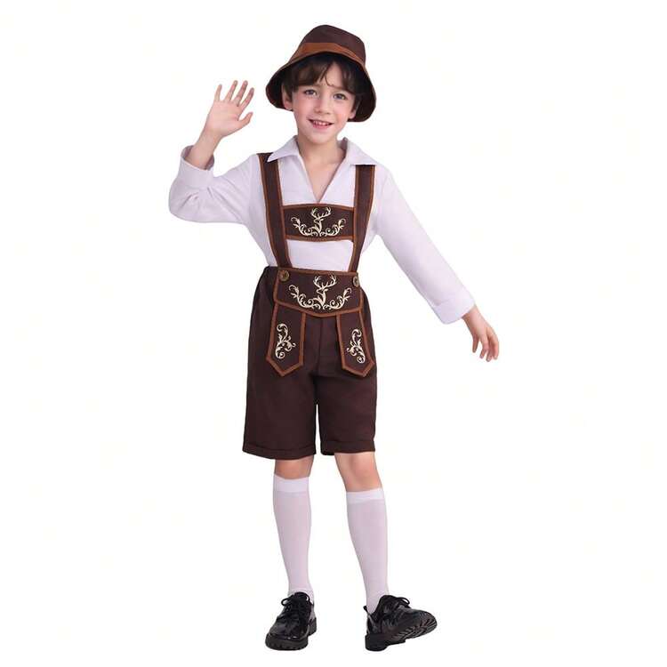 Children's Bavarian Boy Outfit Including Hat, Suspenders, Shirt And Knee-High Socks, Traditional German Costume Suitable For Oktoberfest, Halloween, Cultural Events And Stage Performances - Multicolor - View 9
