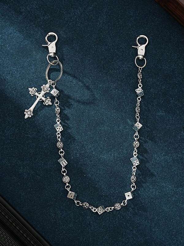 1pc Dice & Cross Patchwork Waist Chain, Fashionable Punk Personalized Street Hip-Hop Pant Chain, Unisex Retro