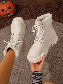 2026 Autumn/Winter New Women's Boots, Fashion Versatile Casual Women's Ankle Boots, White Women's Ankle Boots, College Style Women's Shoes, Minimalist Women's Boots, Women's Fashion Ankle Boots, Classic Women's Ankle Boots, Riding Boots - White - View 5