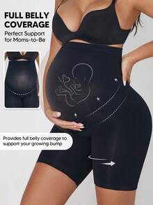 1PC High Waist Maternity Short, Over Belly Support, Stretchy Pregnancy Pants, Workout Yoga Activewear, For All Stages Of Pregnancy - Black - View 3