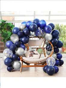 31pcs Navy Blue And Silver Balloons - 10 Inch Metallic Navy Blue And Silver Thickened Chrome Metallic Inflatable Balloons, Suitable For Birthday, Wedding, Baby Shower, Holiday, Carnival Party Decoration - Multicolor - View 7