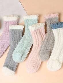 10双/6双女过膝袜珊瑚绒加厚冬季保暖毛绒袜自发热女连裤袜适合日常穿着运动居家休闲14双/8双/2双 - 彩色 - 查看 7